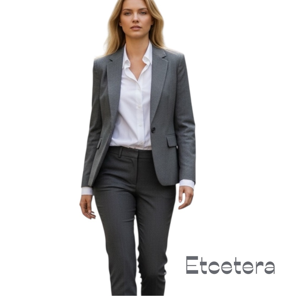 Anthropologie Etcetera Gray White Pinstriped Academia Blazer Jacket NWOT Size 4